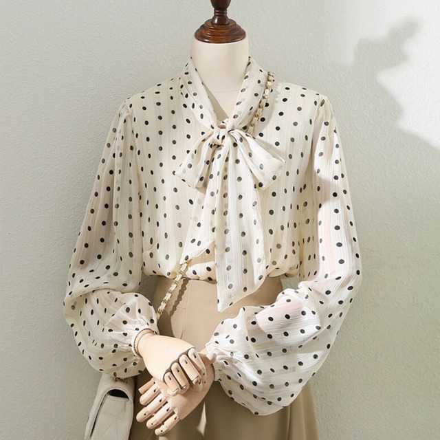 シアードット胸元リボンブラウス_r000765