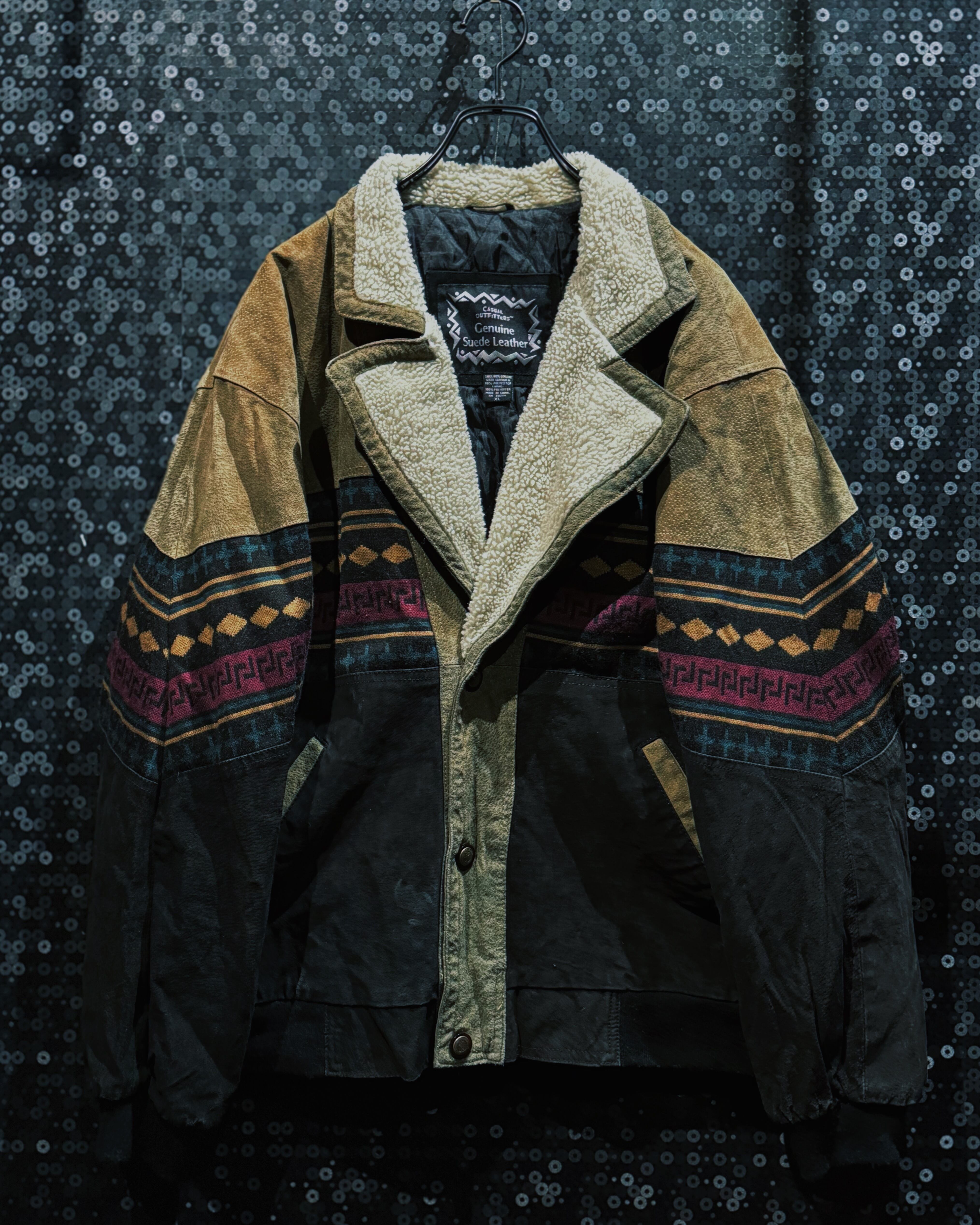 【ÆIEM】“Casual Outfitters” vintage genuine suede leather ethnic shearling jacket