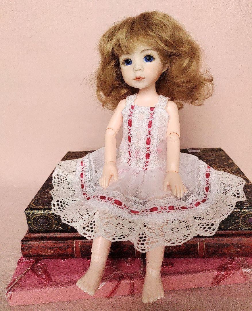 ビスクドール　セリアボディ　ギンガム　シルク　ワンピース　モヘアウィッグ　ドル活 ！SALE！　ビスクドール　セリアドールボディ　赤ずきんちゃん　着せ替え