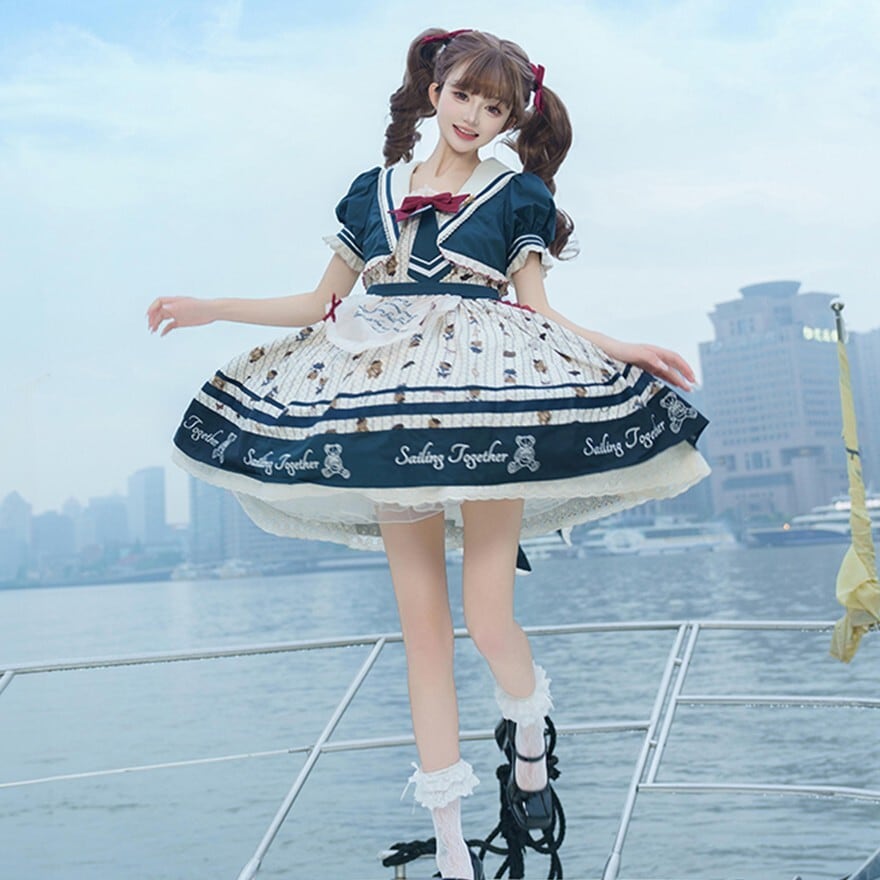 可愛い服 ふわふわ アイドル衣装 マリンコーデ セットアップ ネイビー