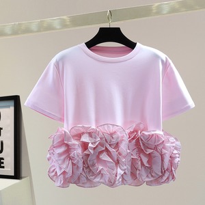 裾フラワーフリルクルーネックTシャツ SU1745