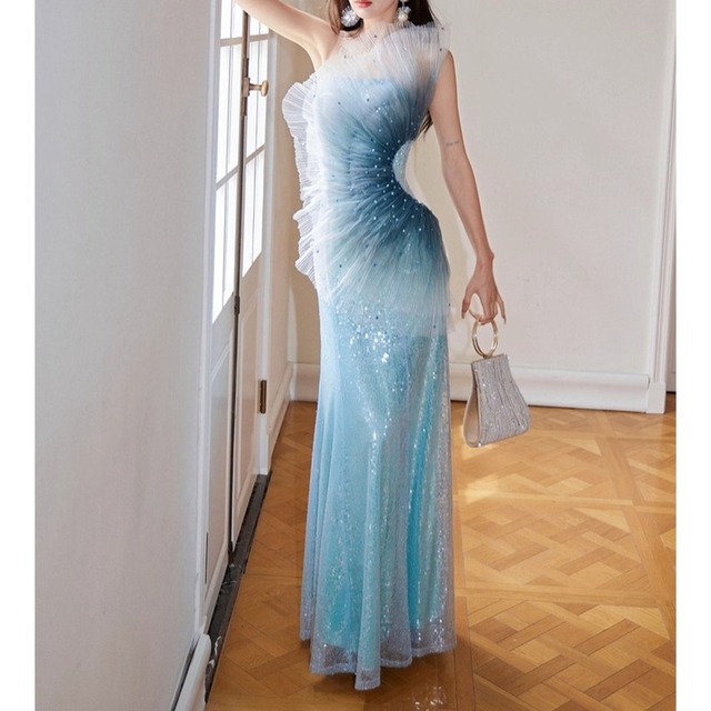 One-shoulder Maxi Sequin Dress　　V3070