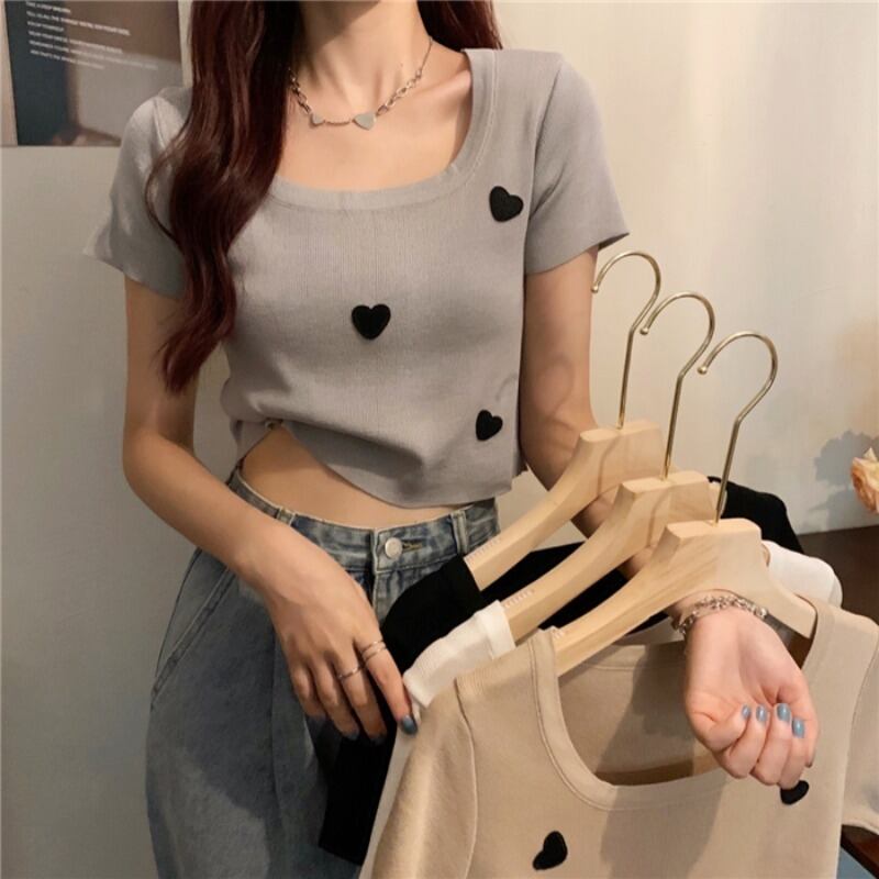 セーター クロップドスリム薄手トップス スクウェア ハンチェンe93942043873