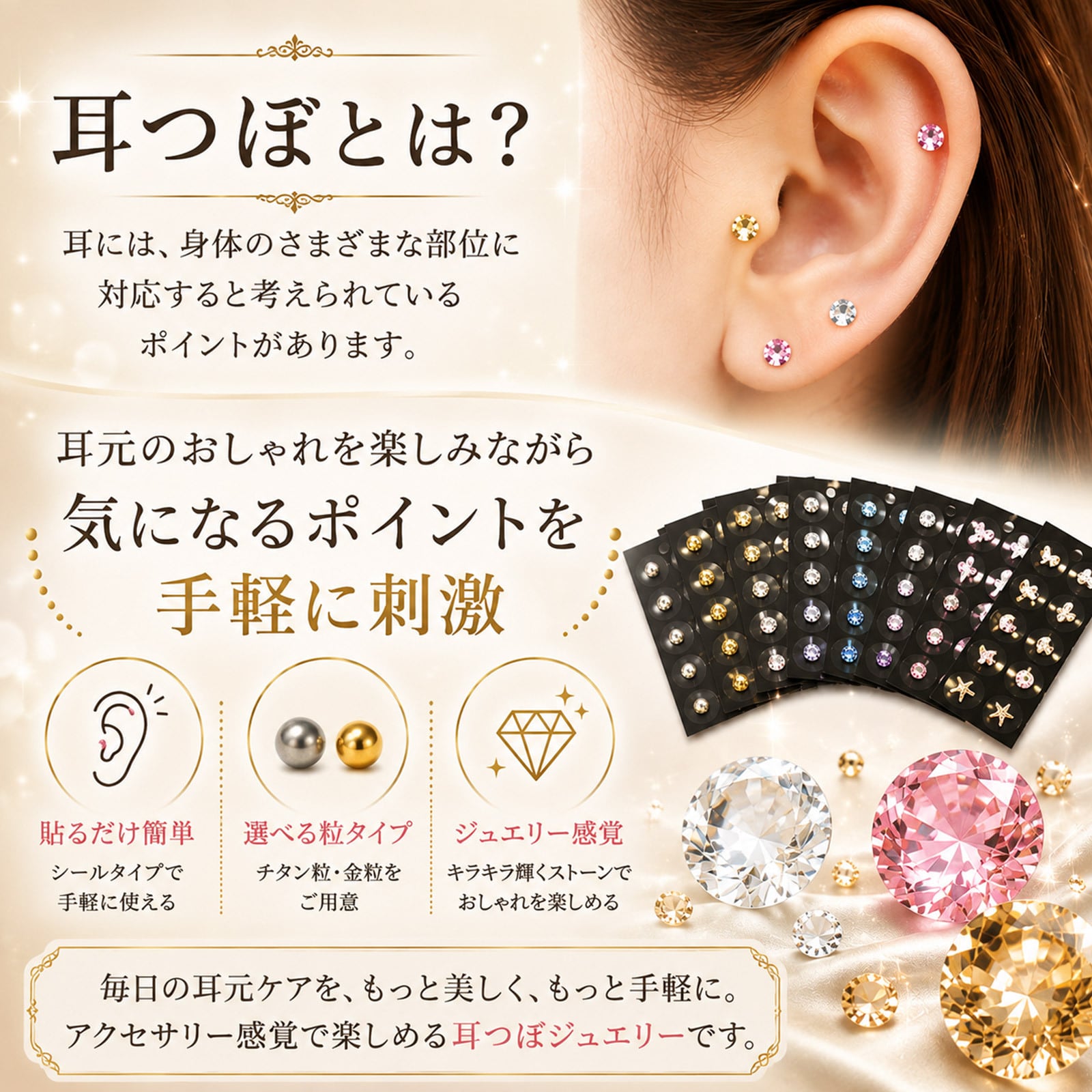 耳つぼジュエリー 20粒 サイズSS20 4.8mm チタン粒 金粒 耳ツボ