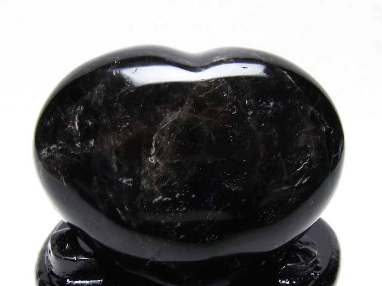 モリオン 置物 黒水晶 ハート 台座付属 一点物 155-1007 | 天然石