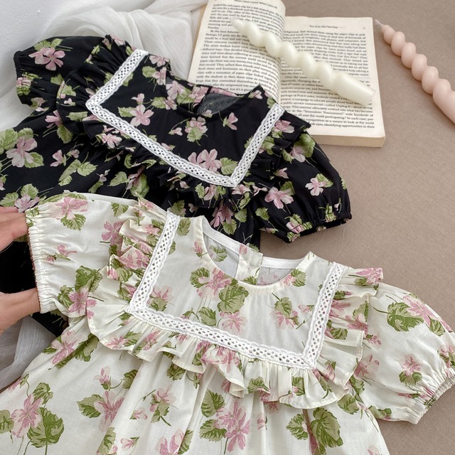 【姉妹服】小花柄ロンパース/小花柄ブラウス上下セット - 9