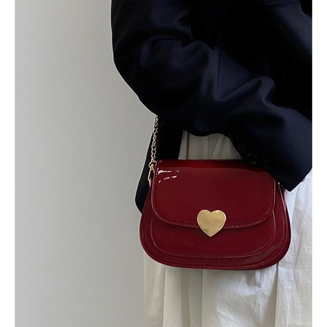 ハート エナメル チェーンバッグ ショルダーバッグ 斜め掛けバッグ ワインレッド 250377