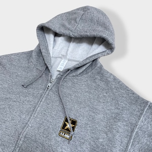 【JERZEES】US ARMY 米軍 アメリカ軍 刺繍ロゴ ワンポイント ジップアップパーカー フルジップ スウェット フーディー hoodie M us古着