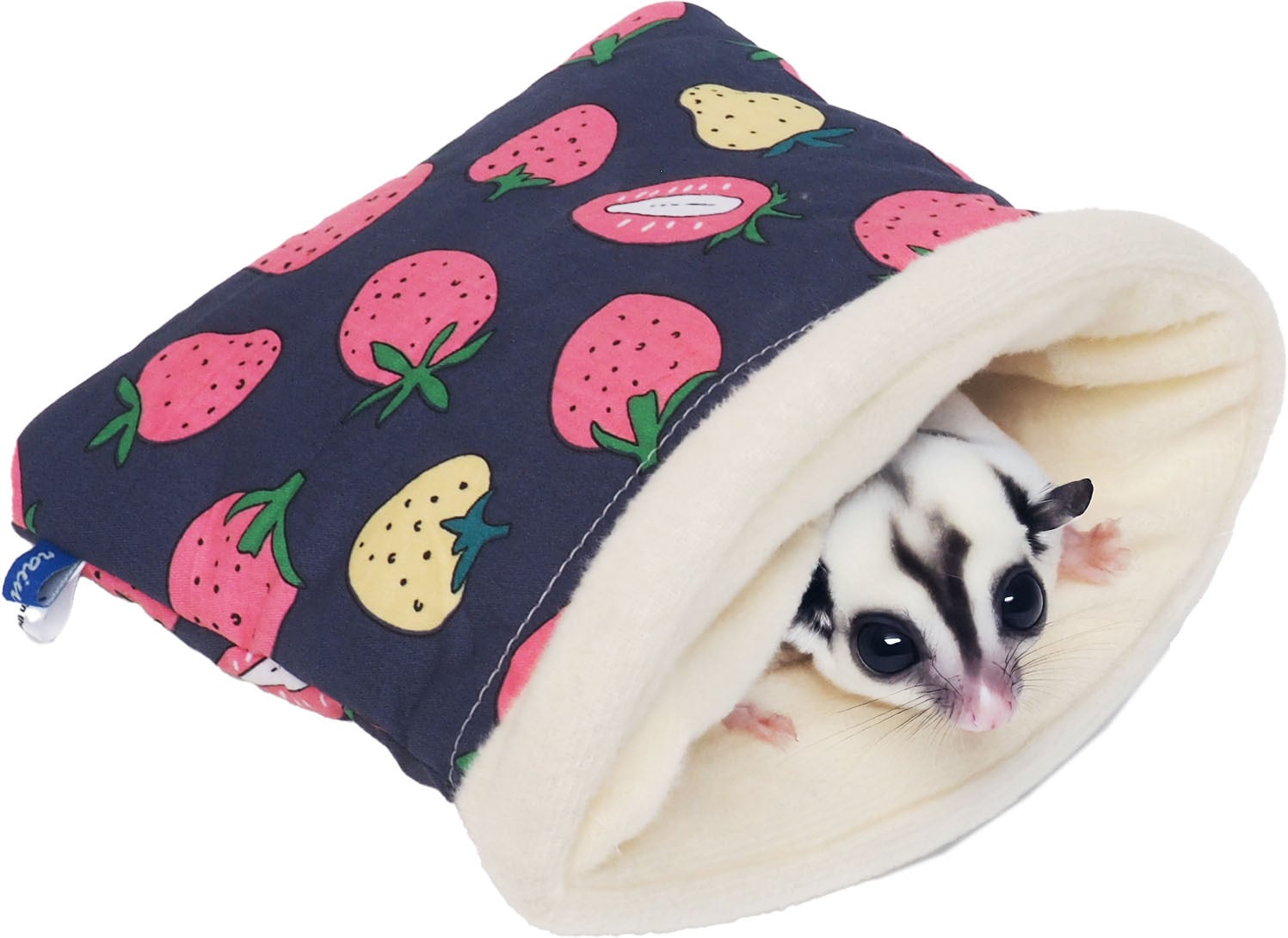 【小動物】 いちご柄寝ぶくろ ホワイト/ネイビー