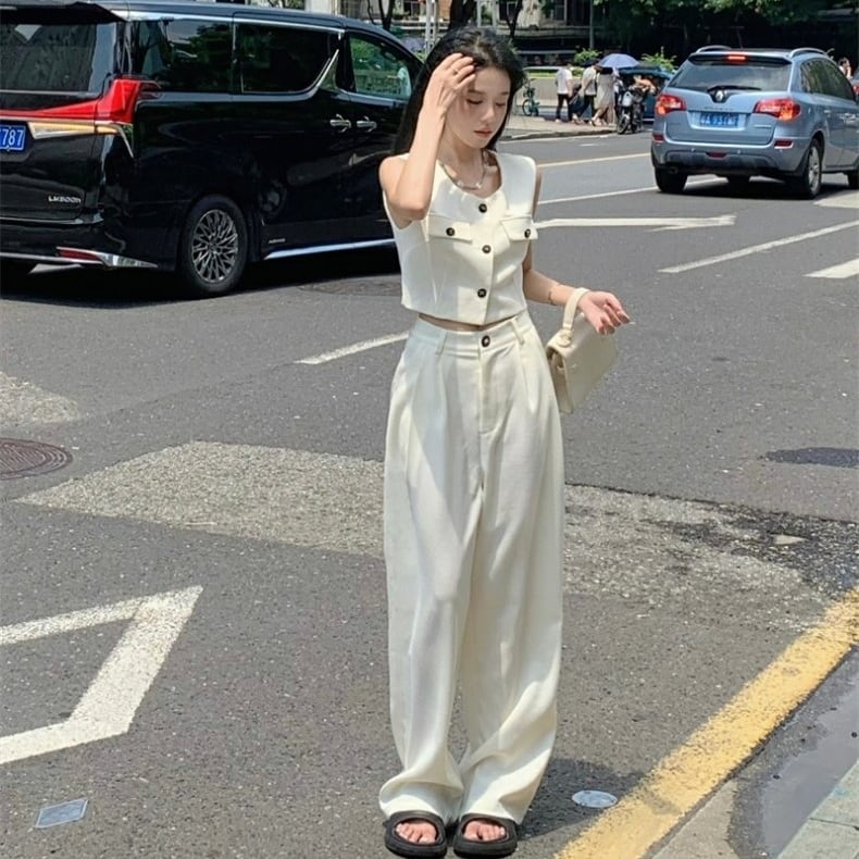 セットアップ ベスト タンクトップ ジャケット ノースリーブ ボタン