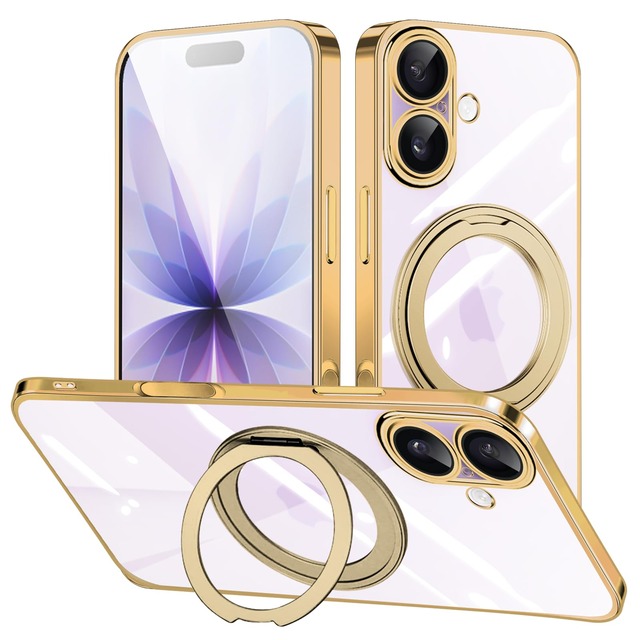対応 iPhone 17 用 ケース リング カメラフィルム アイフォン 17 用 カバー クリア あいふぉん17 用 スマホケース ゴールド