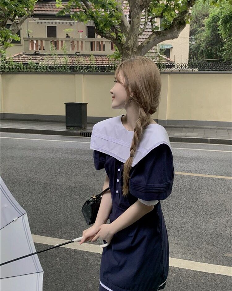 ワンピースドレス バックショートスカート サマースタイルウェストレース 夏物 ピュア ブラックストロベリース19916206803