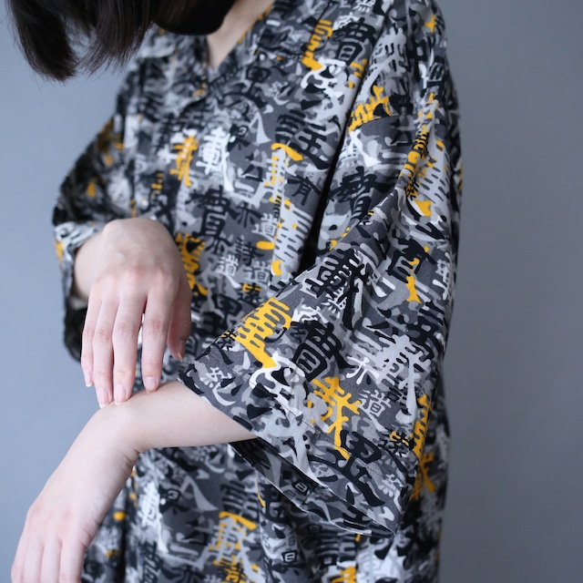 "漢字" many many over lap pattern loose h/s shirt