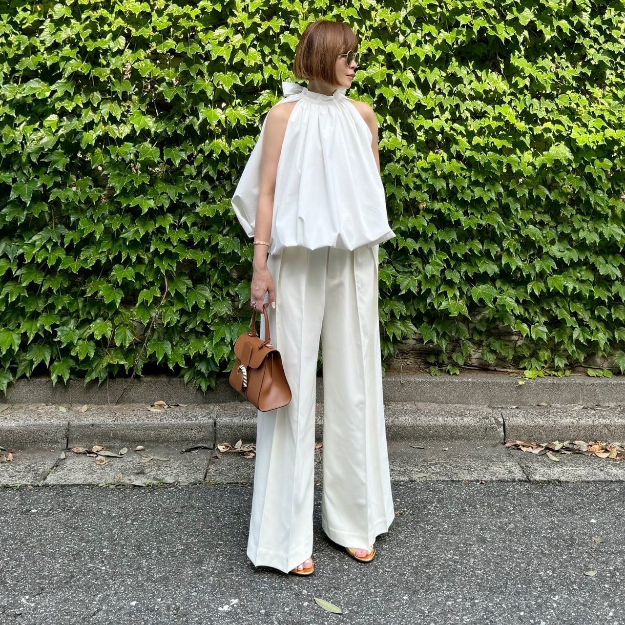 ハイウエストタックワイドパンツ Lara ホワイト | Cygne 