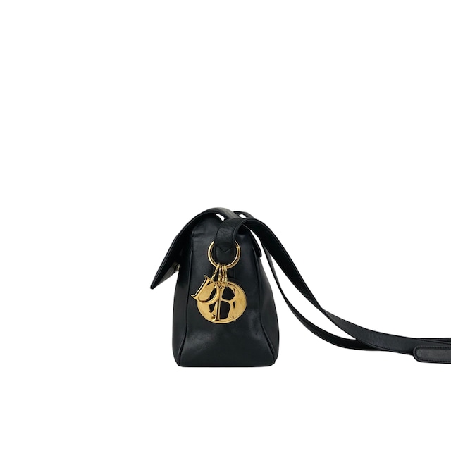 Christian Dior クリスチャン ディオール ショルダーバッグ ブラック ロゴチャーム レザー フラップ vintage ヴィンテージ オールド rrr3nm