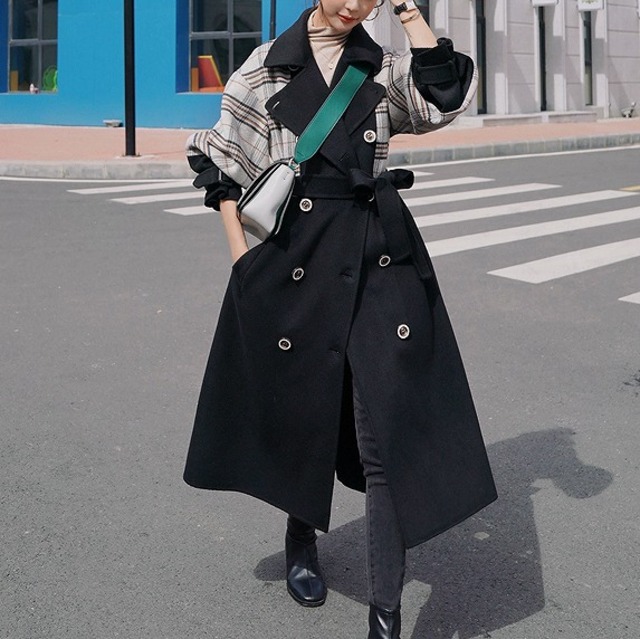 トレンチコート ロングコート コート レディース 冬 40代 きれいめ 30代 ミモレ丈 チェック柄 Vネック およばれ 演奏会 Aライン ゆったり カジュアル 大人 秋冬 ワンピの里