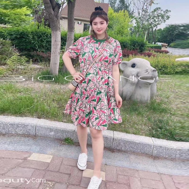 サマーFlowerデザイン スカート レッド 大きめサイズ 夏物 フラワーデザイン ミックスインファッション47029075676