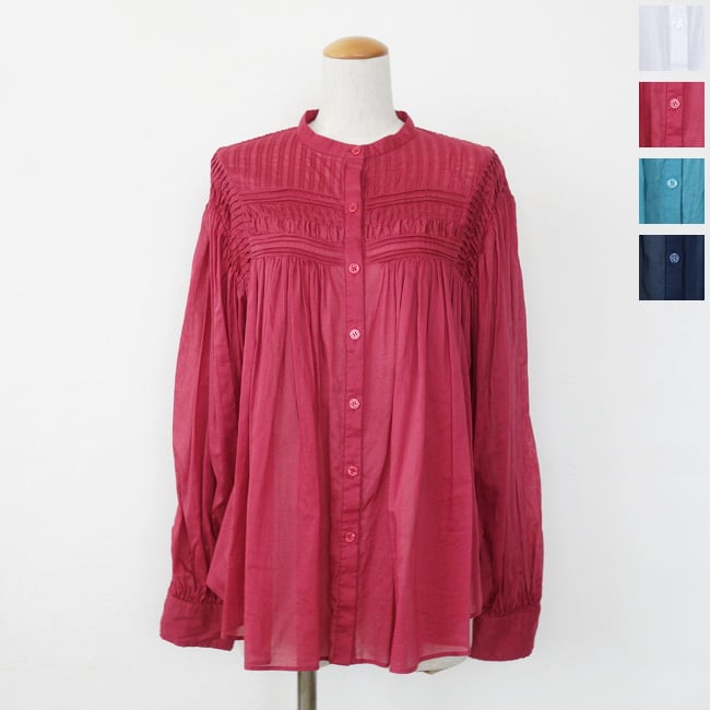 cafune (カフネ) ブラウス ピンタック ギャザー バンドカラー 長袖 ラウンドヘム 615901