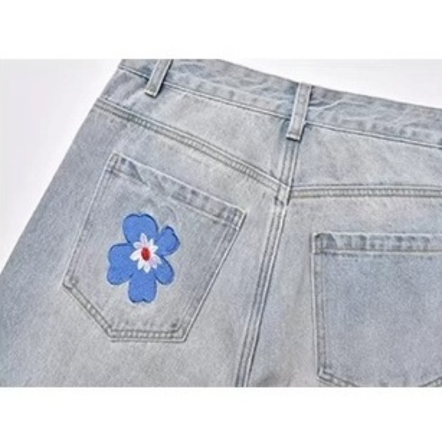 ボタニカルモチーフステッチワイドラインデニムパンツ 3col   R01865