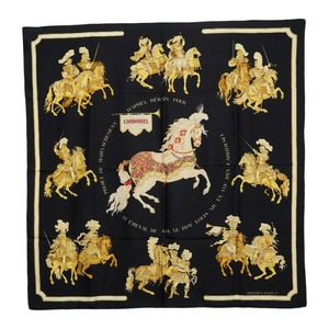 エルメス カレ 90 CARROUSEL メリーゴーランド スカーフ 大判 ブラック ゴールド シルク レディース HERMES 【中古】