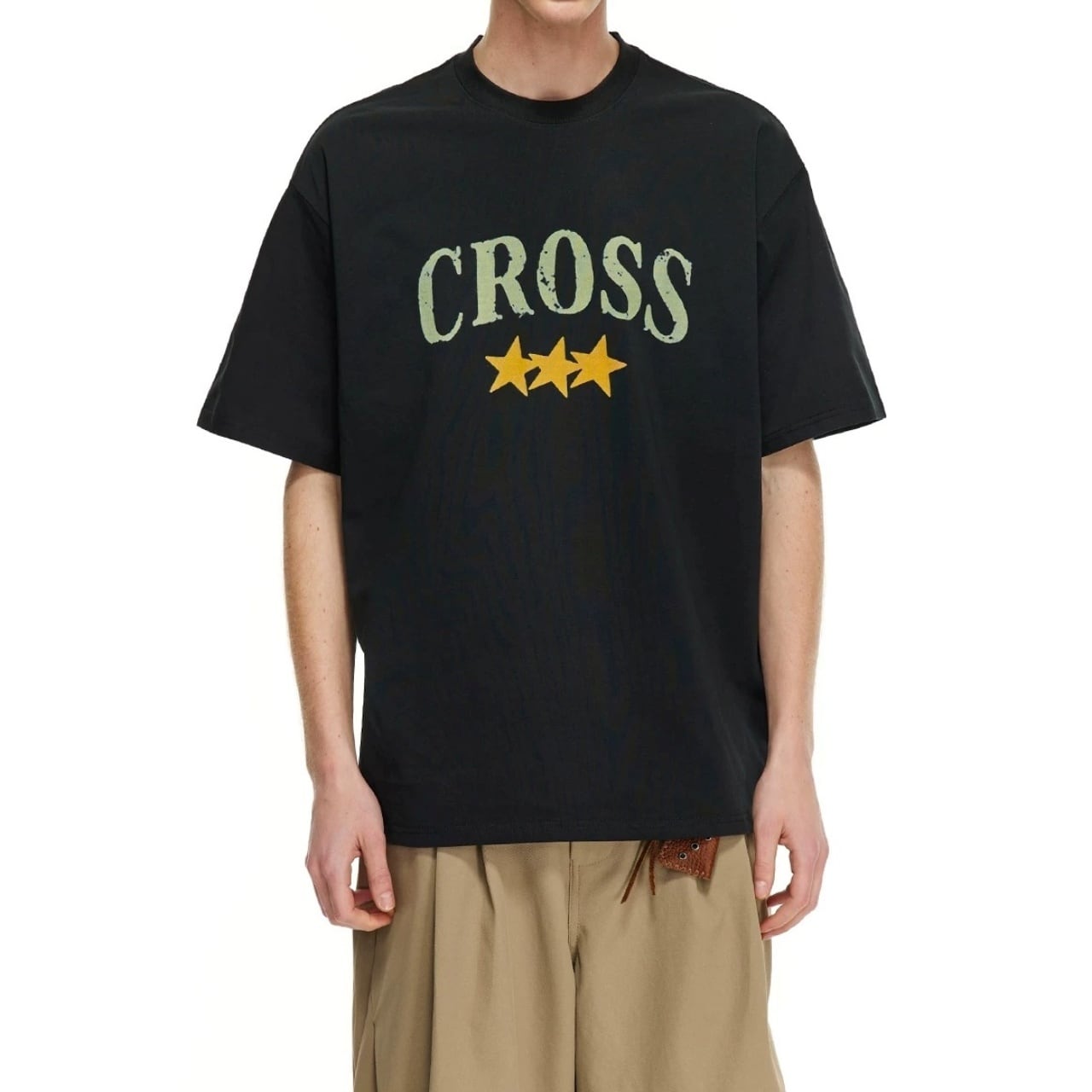 クラックプリントトリプルスタールーズシルエットTシャツ 2col   A00236