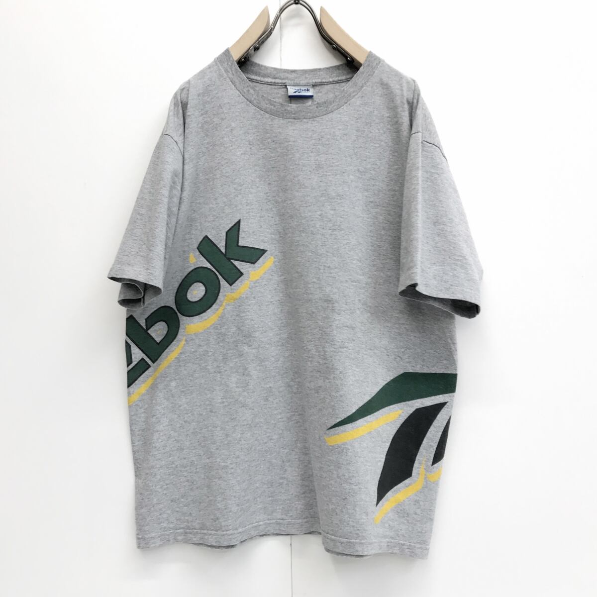 リーボック 90年代 両サイドロゴTシャツ 両面プリント グレー XL 半袖