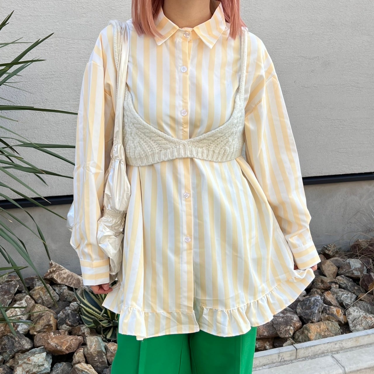 ストライプリブフリルシャツ_LN02439