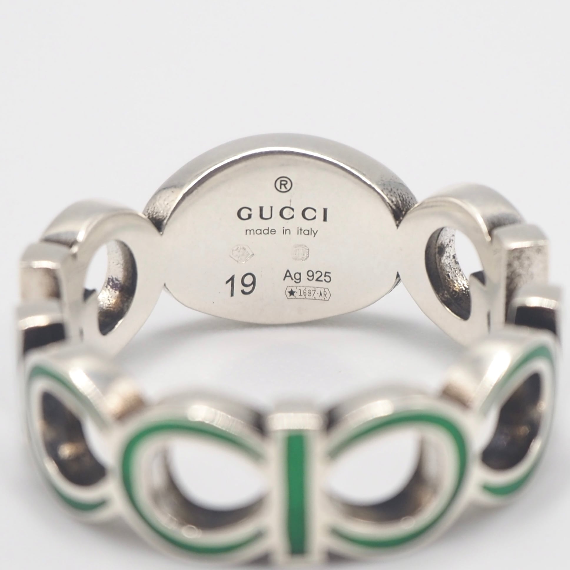 GUCCI 約18号 インターロッキングG ロゴ リング シルバー925 エナメル
