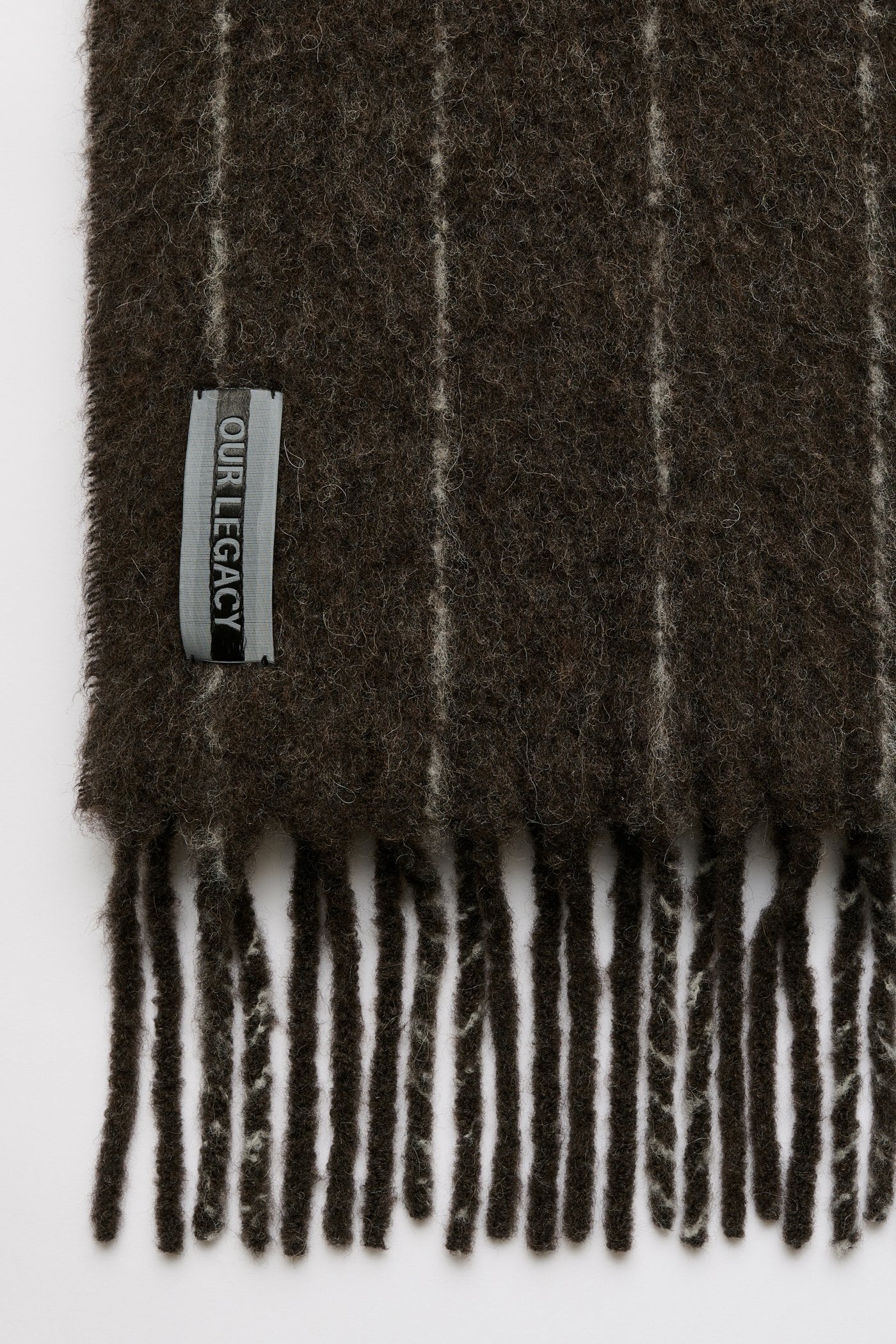 OUR LEGACY ESTATE SCARF Brown Pinstripe Fuzzy Alpaca