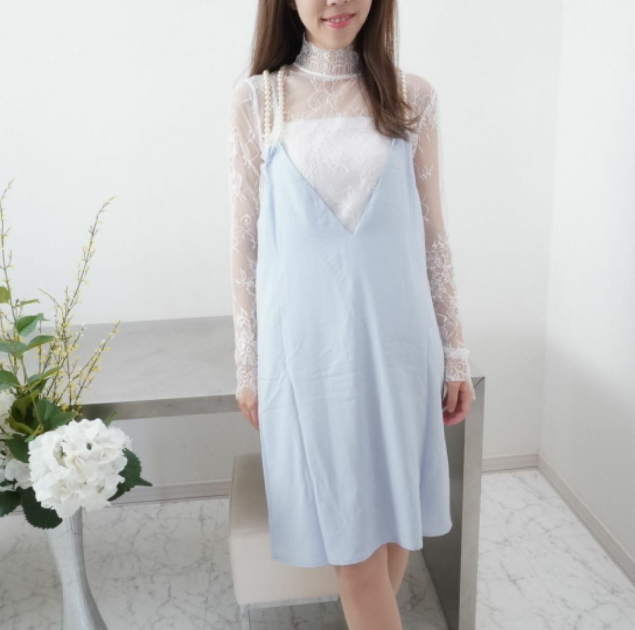 パールストラップワンピース Devieleー骨格ウェーブ向けsnsで映える服ー パールストラップワンピース Devieleー骨格ウェーブ向けsnsで映える服ー