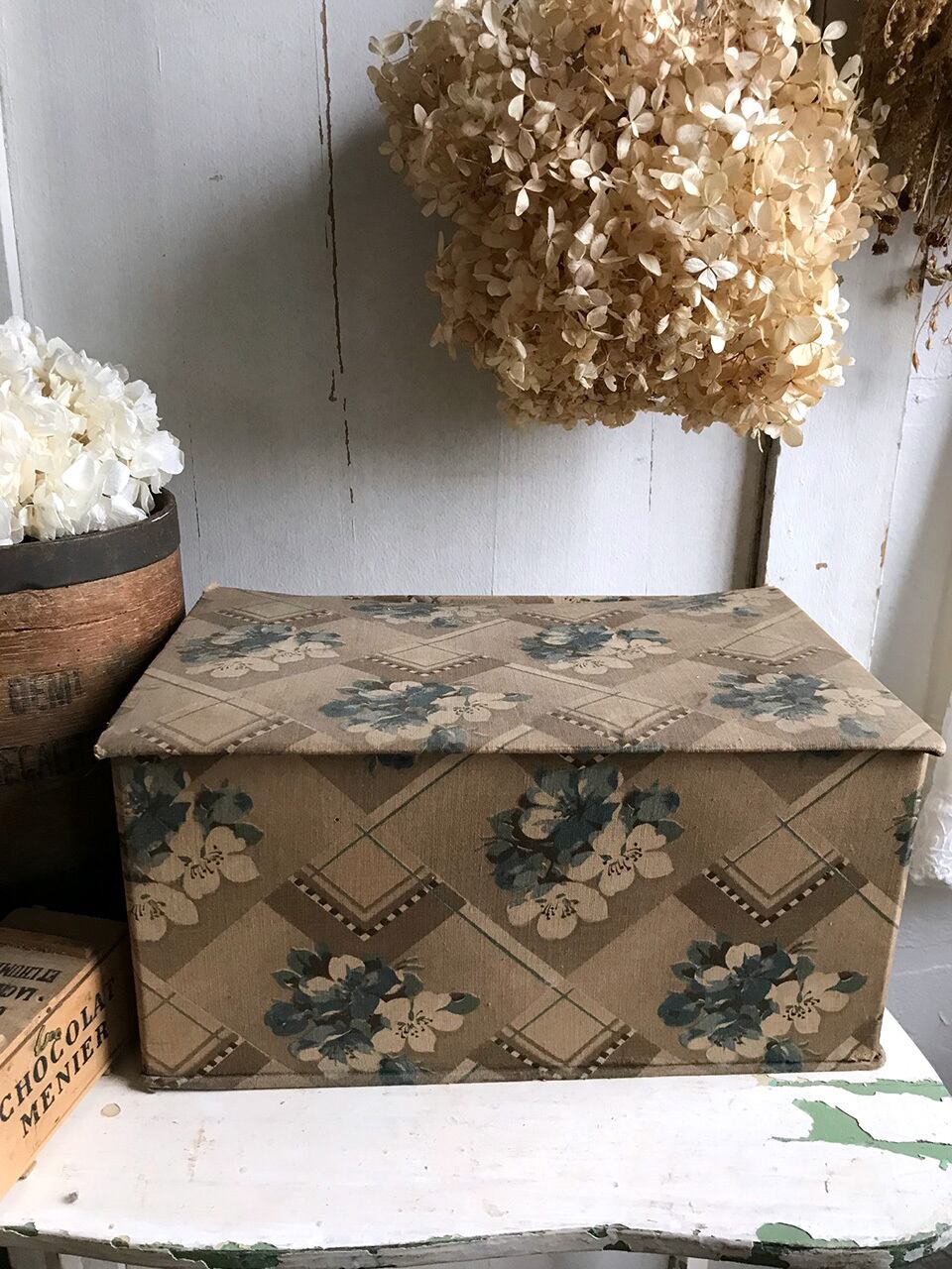 カルトナージュ ソーイングボックス 花柄ブルー | Brocante de La
