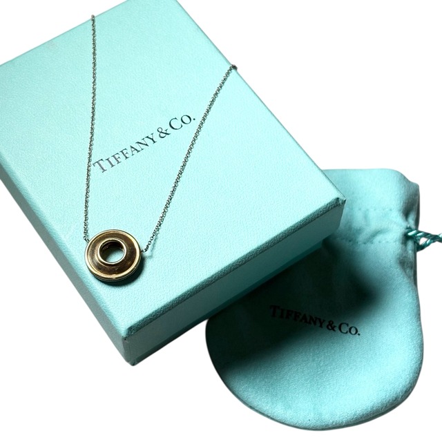 TIFFANY silver × k18 gold reversible disk pendant necklace