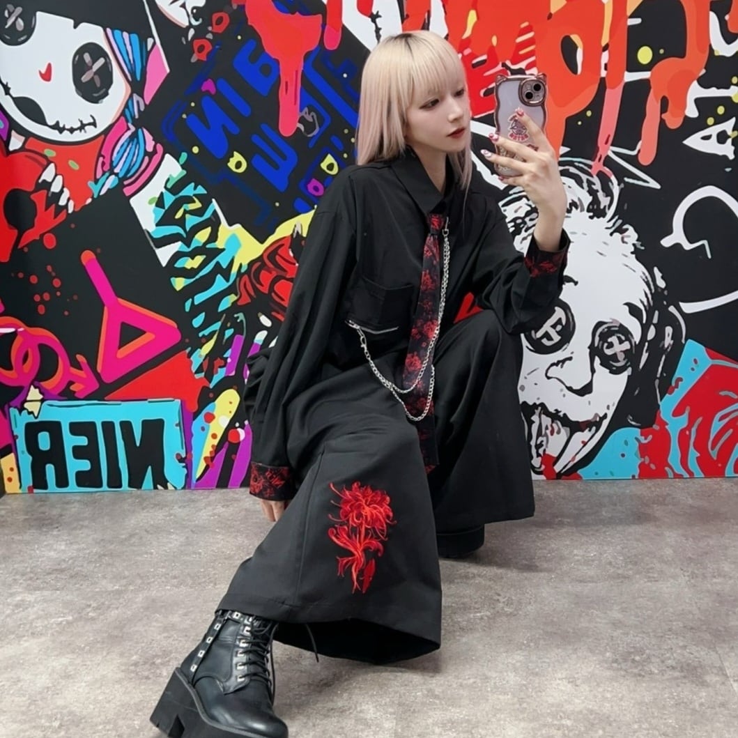高品質全刺繍ワイドパンツ【赤彼岸花×SILHOUETTE】 | NIER CLOTHING