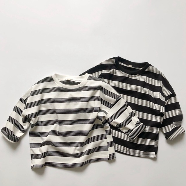 【BABY&KID】韓国風　ボーダー柄シャツ