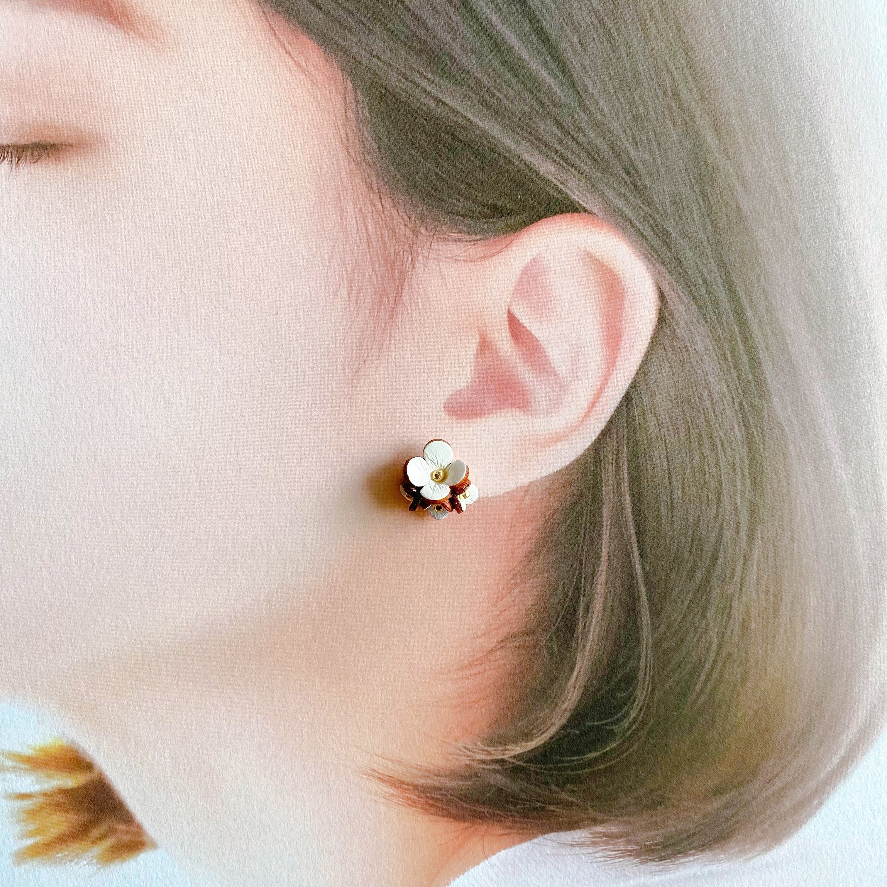 手作りキット】アナベル花のブーケピアス•イヤリング（花色ホワイト