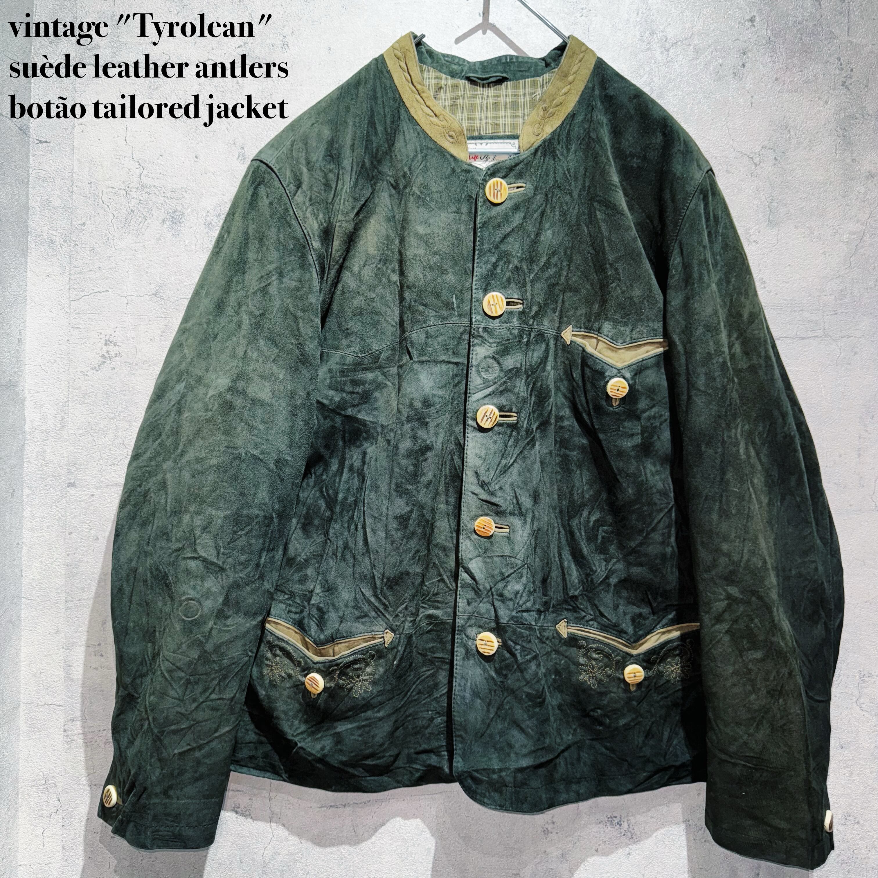 vintage "Tyrolean"suède leather antlers botão tailored jacket
