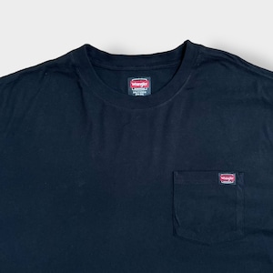 【Wrangler】ワンポイント ロゴ ポケットTシャツ ポケT WORKWEAR 3X-LARGE ビッグシルエット ゆるダボ ブラック ラングラー US古着