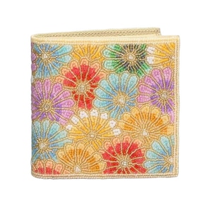 ビーズ刺繍折財布(#052 多色菊柄)