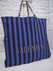 レア◆VALENTINO ヴァレンティノ Vlogoデザイン チェーンハンドル 男女可 大容量 ショッパー トート バッグ 青x黒◆ ヴィンテージモデル