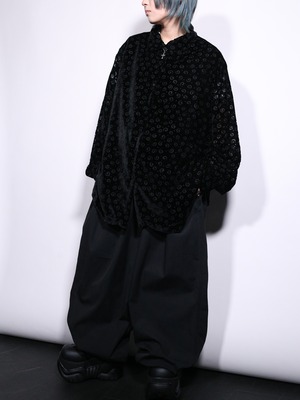 "渦巻" many sheer pattern over silhouette velours shirt