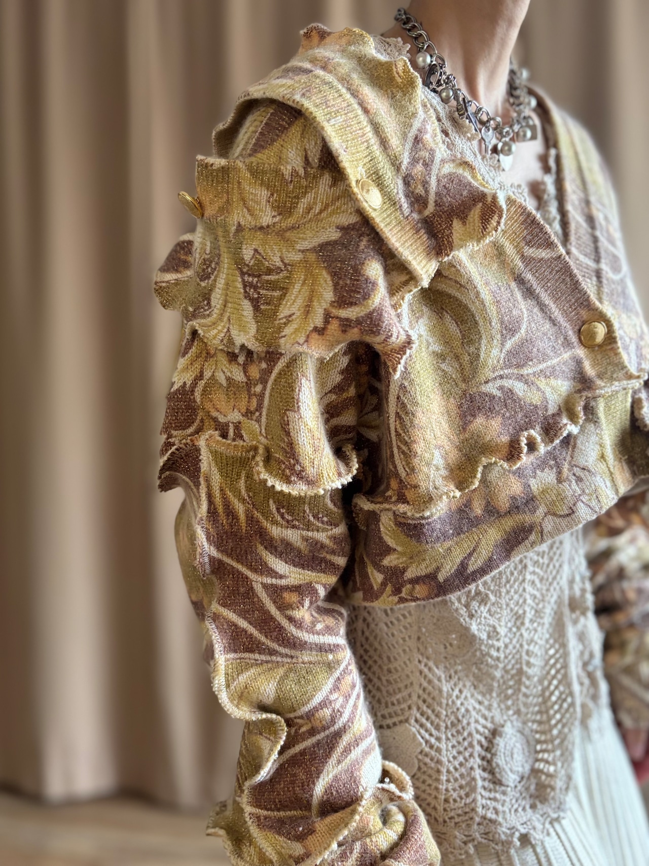 floral pattern frill remake knit cardigan-5152-2