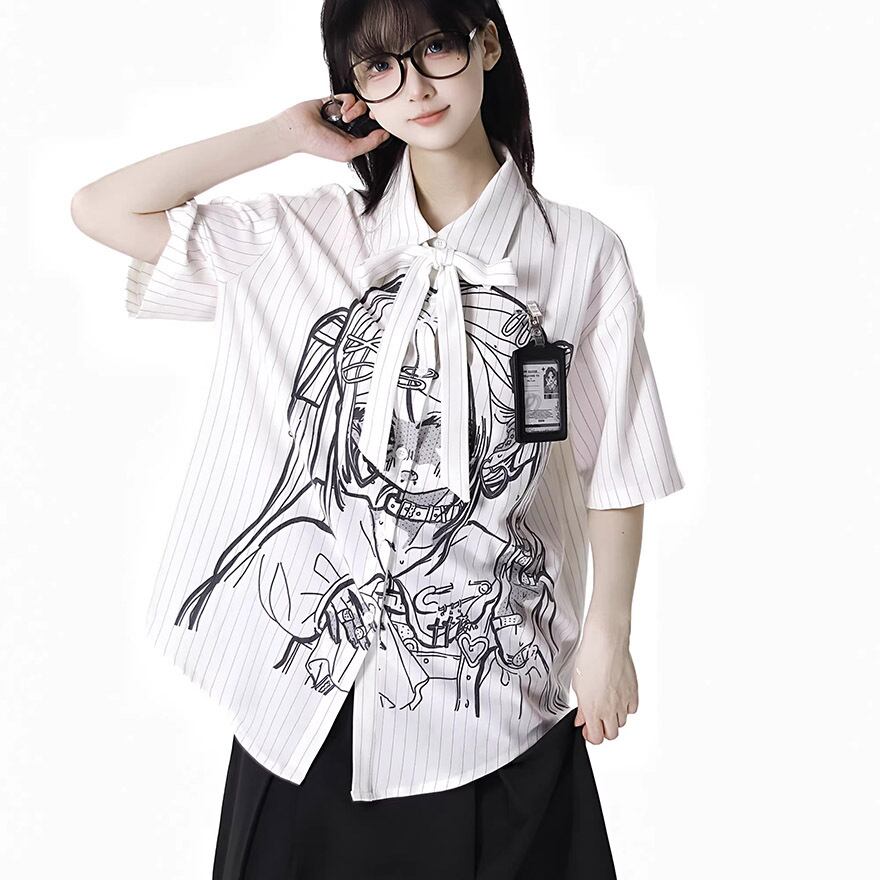 サブカル 服 地雷系 通販 シャツ ストライプ イラスト pinksavior