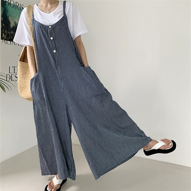 【サロペット】大きいサイズ  サロペット レディース おしゃれ きれいめ 可愛い サロペット ロンパース オーバーオール ジャンプスーツ 春 夏 秋 冬 20代 30代 40代 50代 サロペット ノースリーブ ハイウェスト ワイドパンツ 大人 可愛い カジュアル ストライプ ブラック×ホワイト 黒 ダークブルー 青 ライトブルー 水色 M L XL 2XL