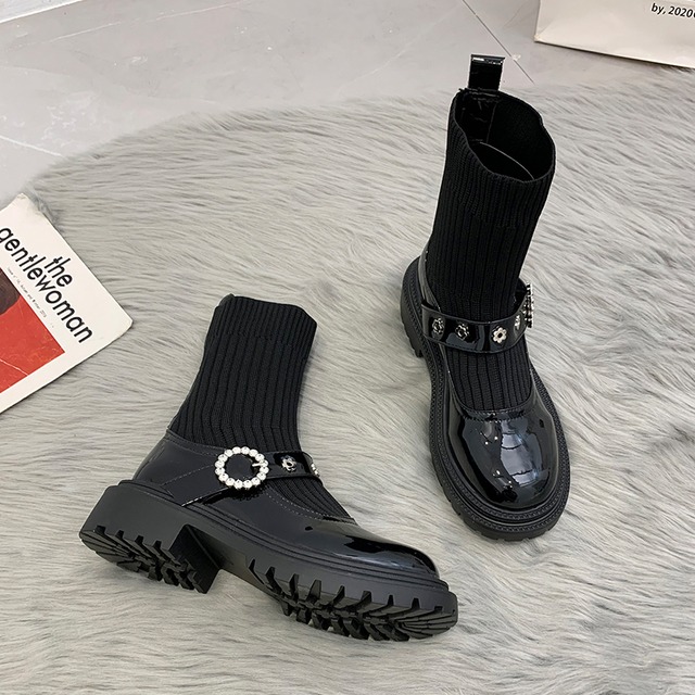 ソックス ブーツサマーレザーレッドスプリングオータムシングル 靴 シューズ 春物 夏物 秋物 ラウンドトー タイツ ストッキング 部族の婦人靴32874930345