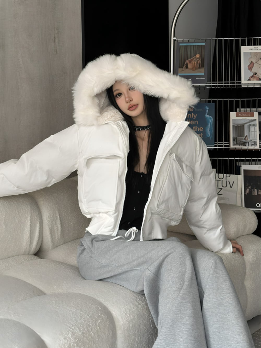 フードファークロップドリブパファーダウンジャケット｜Atelier Item