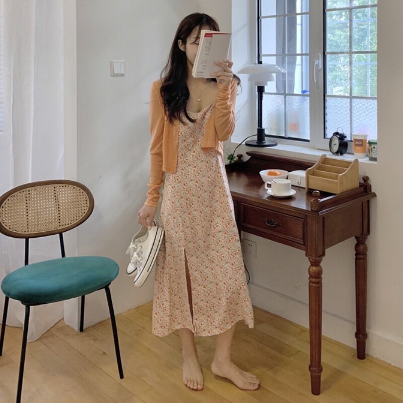 サマーフローラルシフォンウェストドレス スカート 夏物 花柄 YY-ファッション27117965584