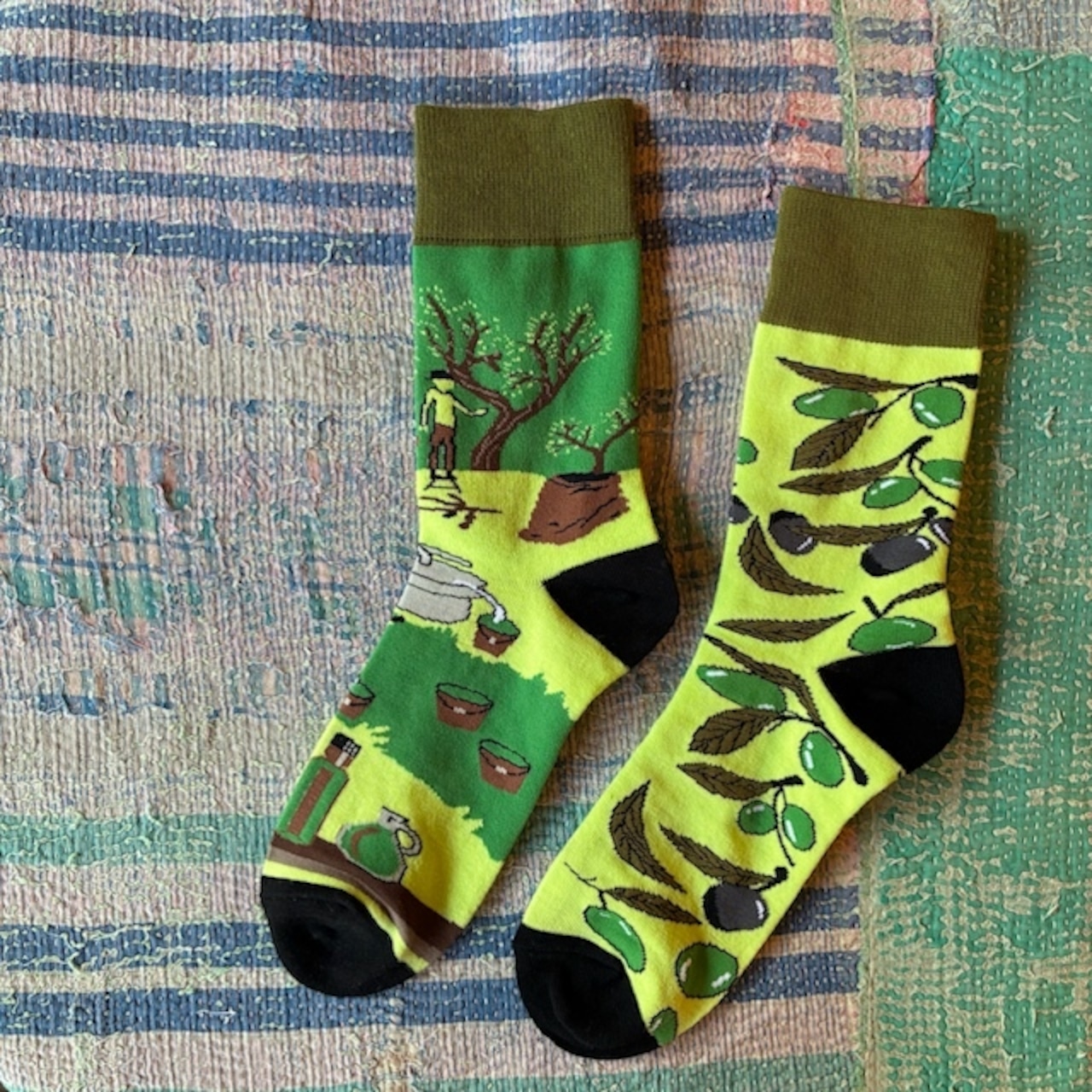 TOPANGA SOCKS Lady's Asymmetry Socks Olive grove アシンメトリーソックス オリーブ畑 靴下 レディース クルーソックス