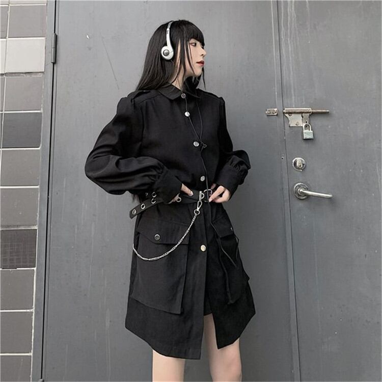 実用的 韓国ファッション ラージポケット 中・長セクション ウィンドブレーカー