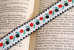 ベルギー買付 ヴィンテージ 花柄刺繍トリム 巾2.5cm / 50cm単位 ブレード リボン アンティーク ise0184