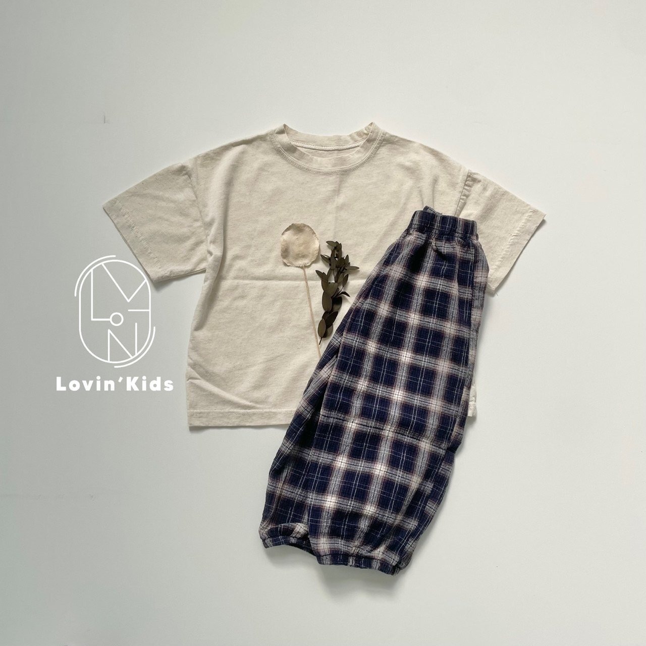 【Lovin'】サマーチェックナチュラルパンツ 90〜140cm ネイビー 240523 - 5